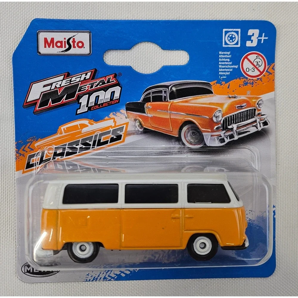 Hot Wheels VW ID Buzz & Maisto Volkswagen Bus Diecast Van Set Yellow Orange 2pk